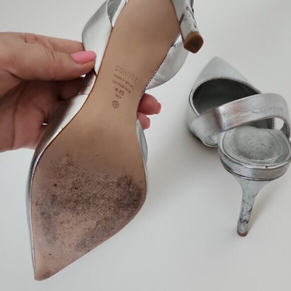 SCHUTZ | Lou Sling Metallic Leather Pumps heels silver sz 6.5B - Picture 5 of 5